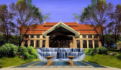 配圖是該度假酒店內(nèi)的別墅效果圖